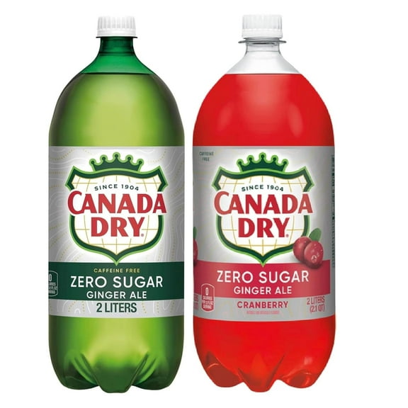 Canada Dry Zero Sugar Ginger Ale, 2 Liters, Ginger and Cranberry Flavors (1 bottle of each flavor)