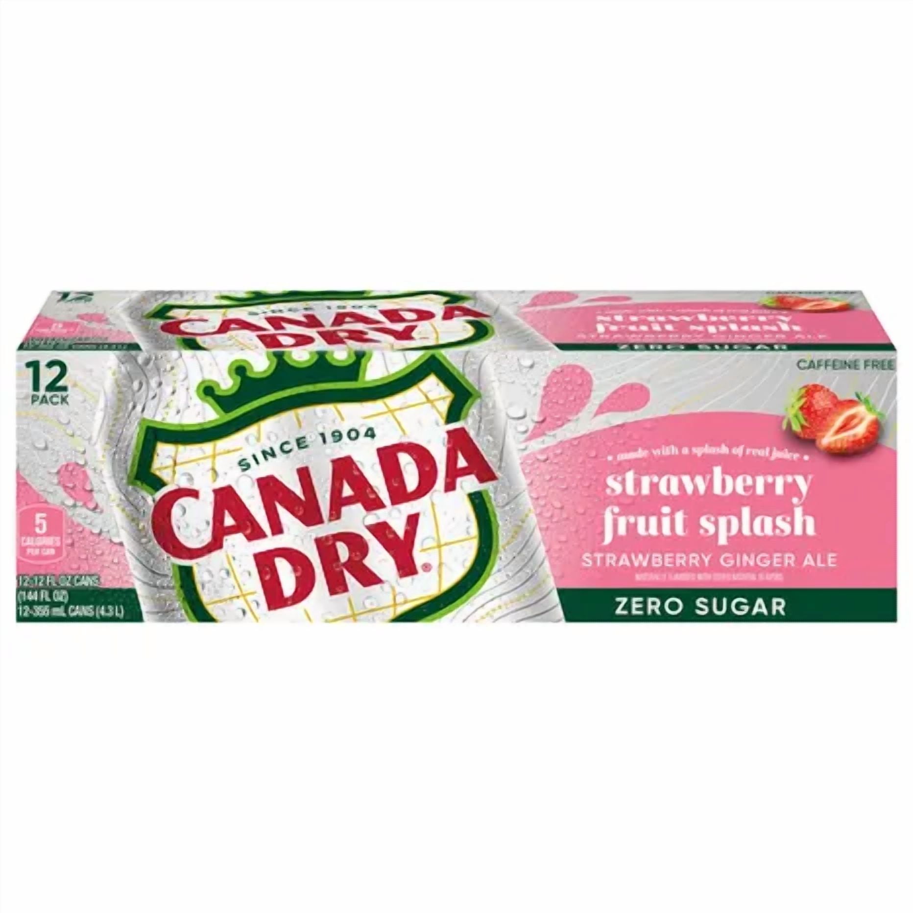 Canada Dry Zero Sugar Strawberry Fruit Splash Ginger Ale, 12 fl oz