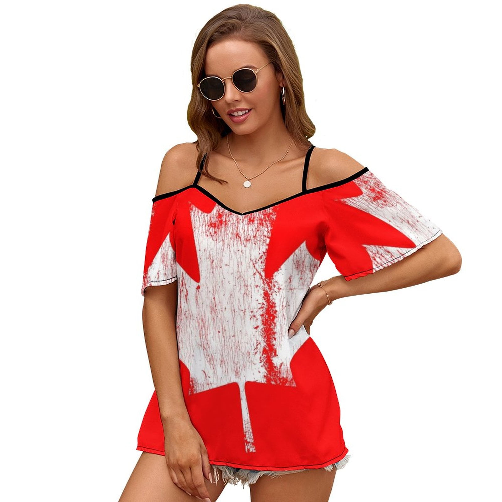 CanadaEstablished 1867 Women Zipper Sexy Printed Vintage T Shirts Tops