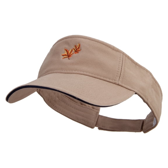 Canada Fall Maple Leaves Embroidered Prostyle Cotton Twill Washed Visor - Khaki Navy OSFM