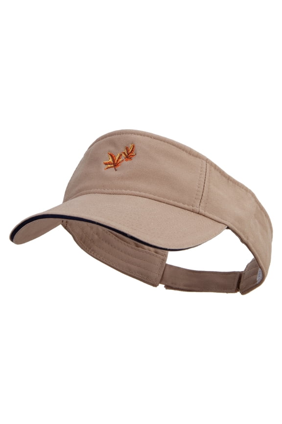 Canada Fall Maple Leaves Embroidered Prostyle Cotton Twill Washed Visor - Khaki Navy OSFM
