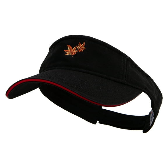 Canada Fall Maple Leaves Embroidered Prostyle Cotton Twill Washed Visor - Navy Maroon OSFM