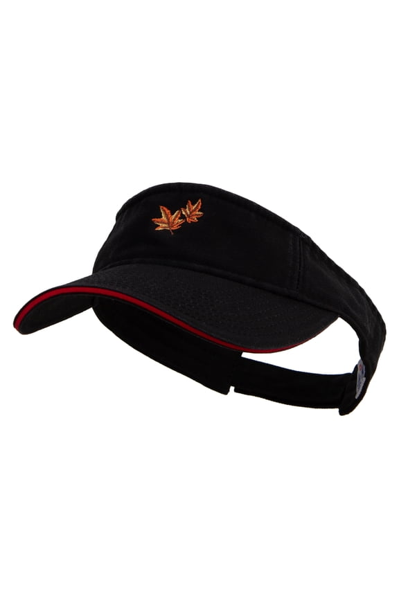 Canada Fall Maple Leaves Embroidered Prostyle Cotton Twill Washed Visor - Navy Maroon OSFM