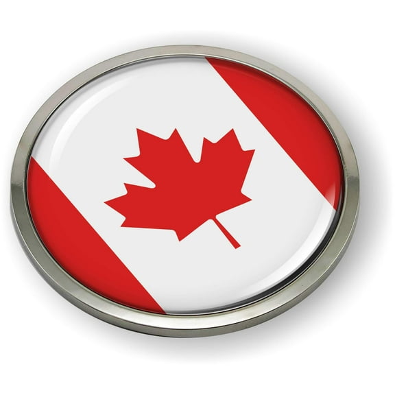 Canada Flag 3D Domed Emblem Badge Car Sticker Chrome Round Bezel