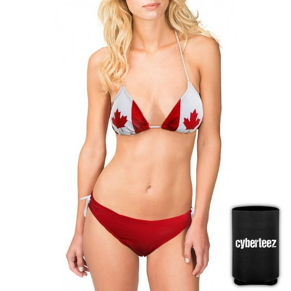 Canada Flag Bikini Canadian Women's 2pc String Swimsuit + Coolie (XL)