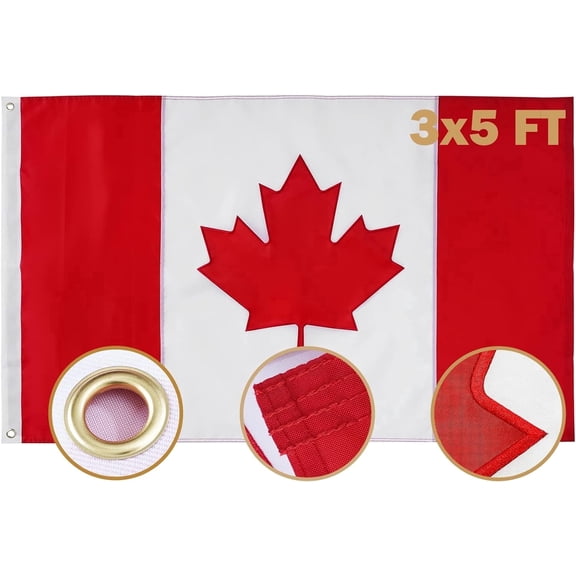 FLAGWIN Canada Flag Canadian Outdoor Flag 3X5 Sewn Stripes Large Flags Heavy Duty Outdoor Vivid Color Fade-resistant