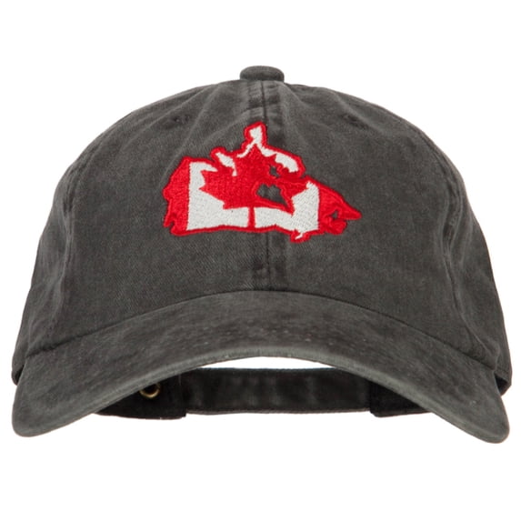 Canada Flag Map Embroidered Washed Cotton Twill Cap - Black OSFM