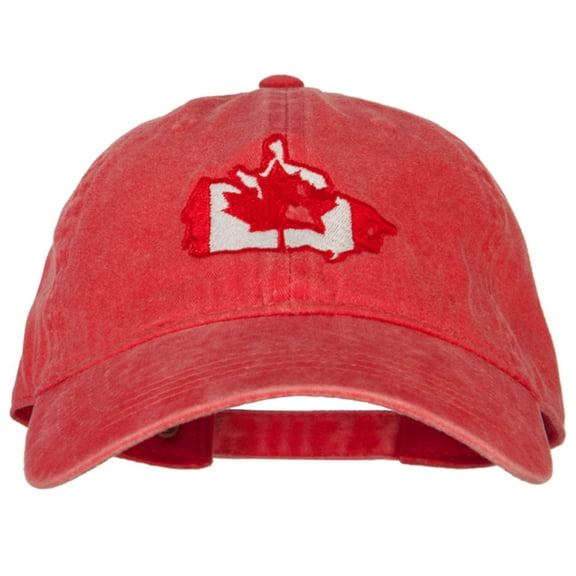 Canada Flag Map Embroidered Washed Cotton Twill Cap - Red OSFM