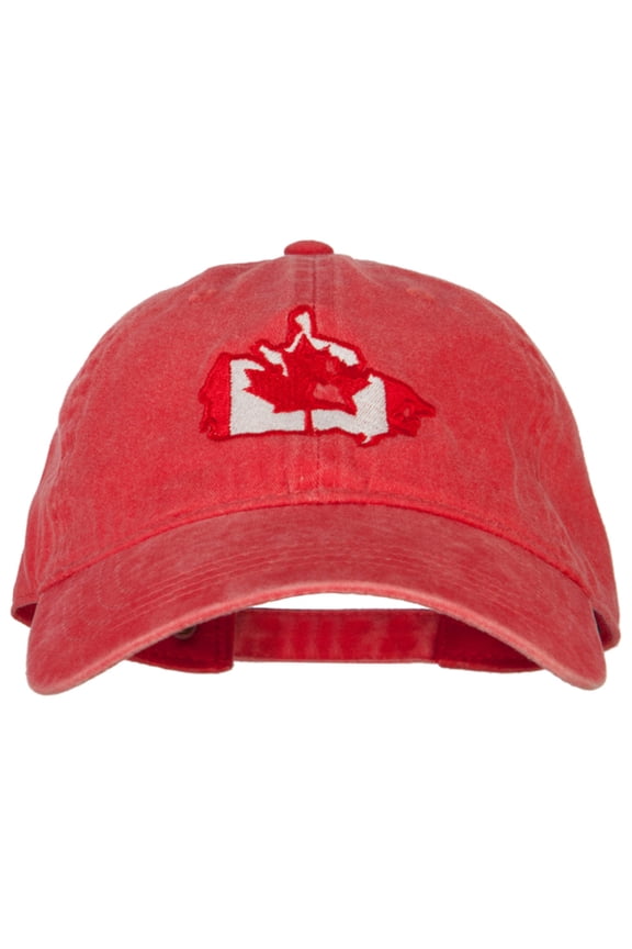 Canada Flag Map Embroidered Washed Cotton Twill Cap - Red OSFM