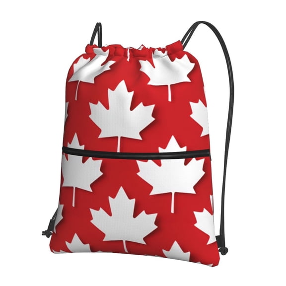 Canada Flag Maple Leaf Drawstring Backpack Water Resistant String Bag Sports Sackpack Gym Sack For Men Women