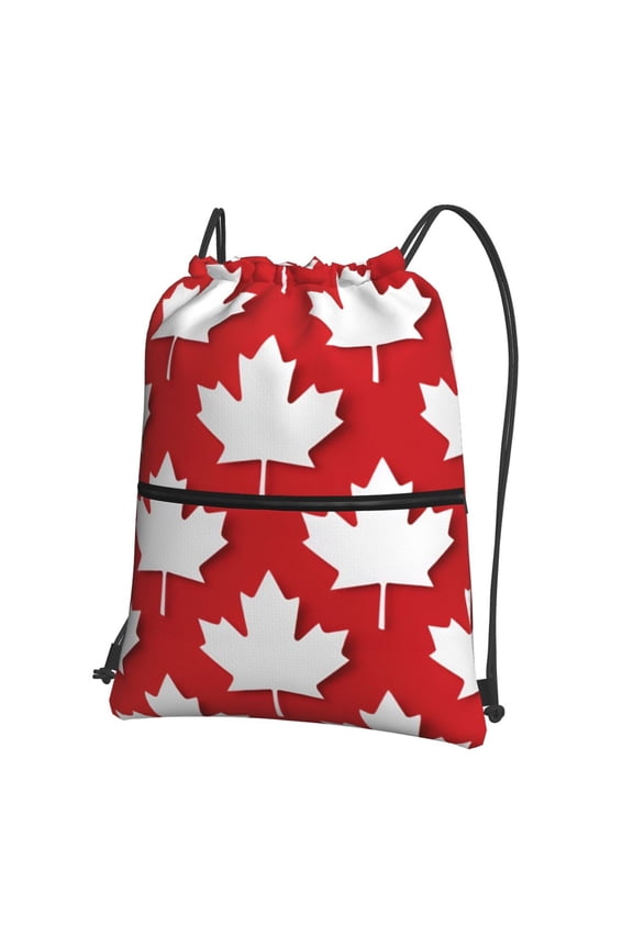 Canada Flag Maple Leaf Drawstring Backpack Water Resistant String Bag Sports Sackpack Gym Sack For Men Women