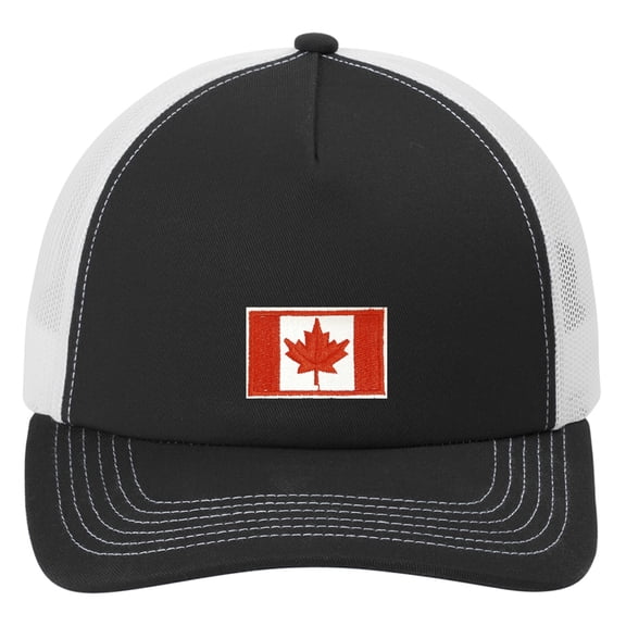 Canada Flag Patch Adjustable Adult Mesh Hat, Black/White