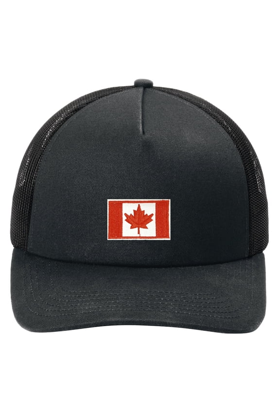 Canada Flag Patch Adjustable Adult Mesh Hat, Solid Black