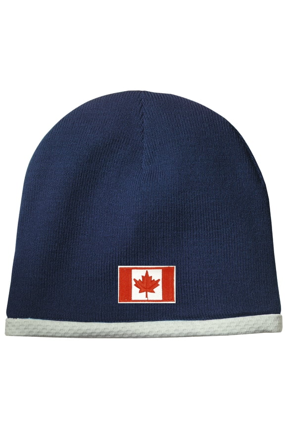 Canada Flag Patch Performance Beanie Hat - True Navy
