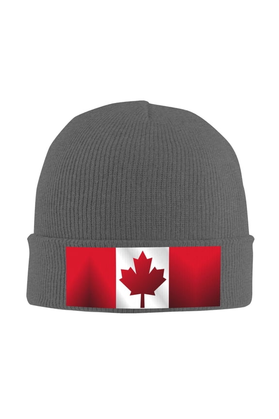 Canada Flag Pattern Beanie Hat Men Women Warm Printed Cap Knit Beanies Hats Outdoor Winter Deep Heather