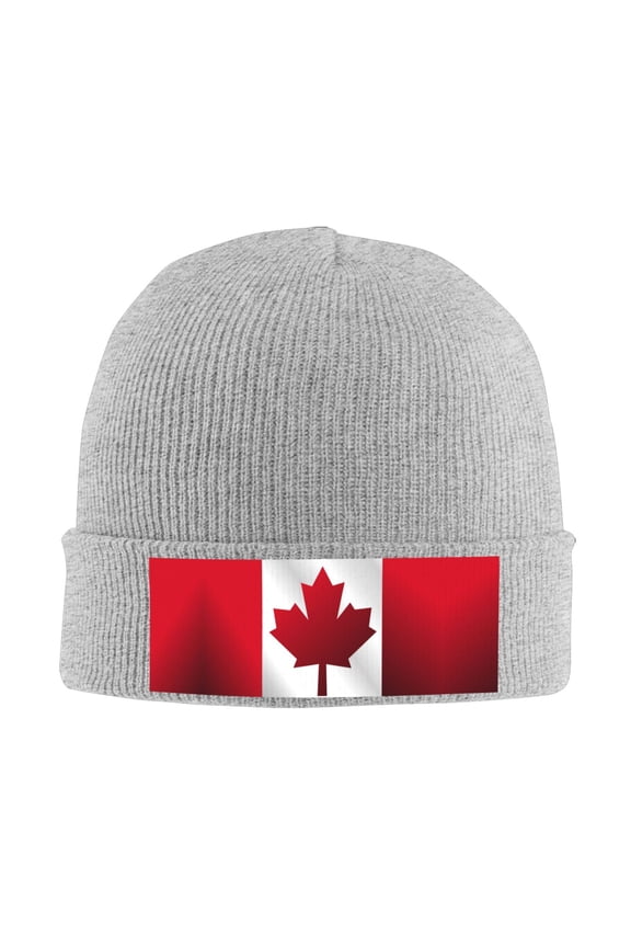 Canada Flag Pattern Beanie Hat Men Women Warm Printed Cap Knit Beanies Hats Outdoor Winter Gray