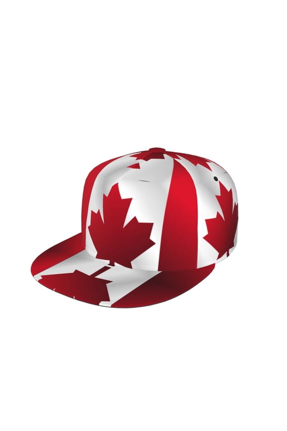 Canada Flag Pattern Flat Brim Trucker Cap Adjustable Snapback Hat For Men Women