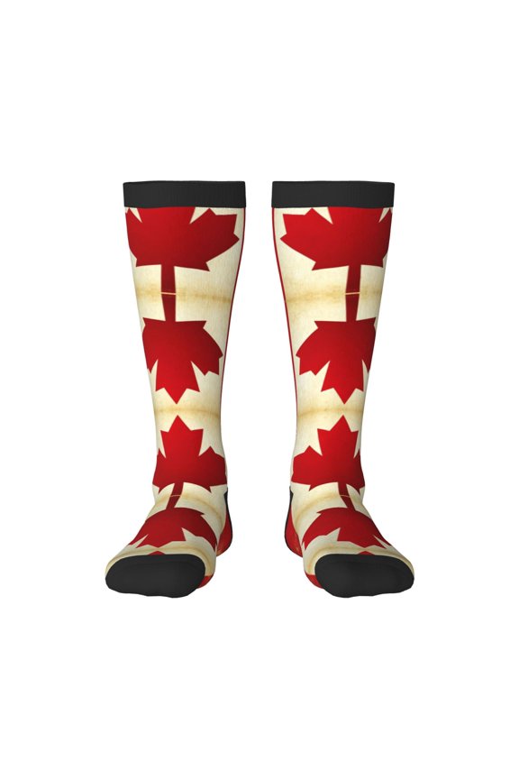 Canada Flag Print Knee High Socks for Women Long Leg Warmers Socks