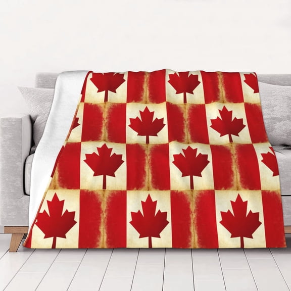 Canada Flag Print Throw Blanket Warm Camping Outdoor Light Weight Cozy Blanket for Couch Sofa Bed 60"x50"