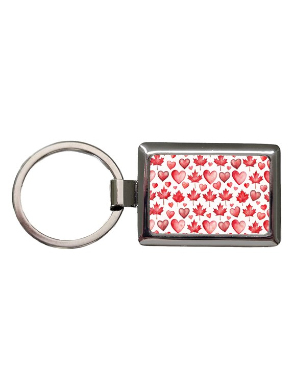 Canada Flags Maple Leaf Hearts Watercolor Metal Rectangle Keychain