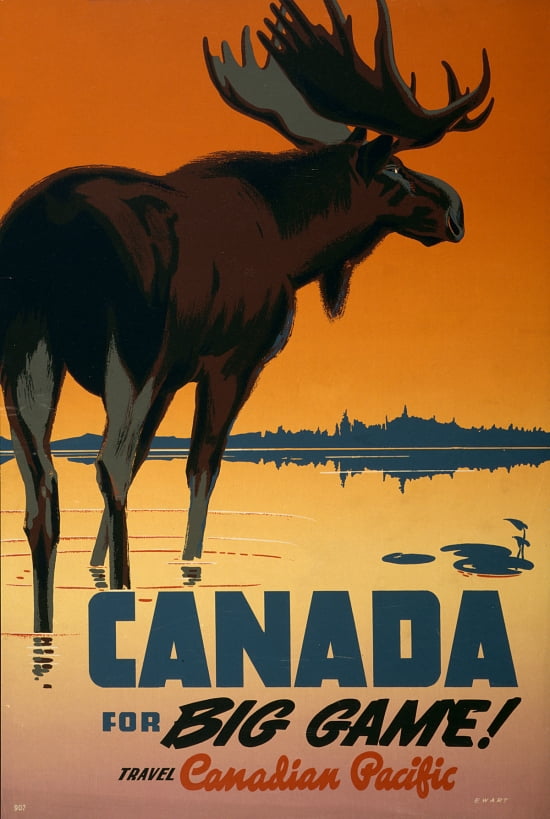 Canada For Big Game Canadian Pacific Retro Tourism Travel Canvas Art - (18 x 24)