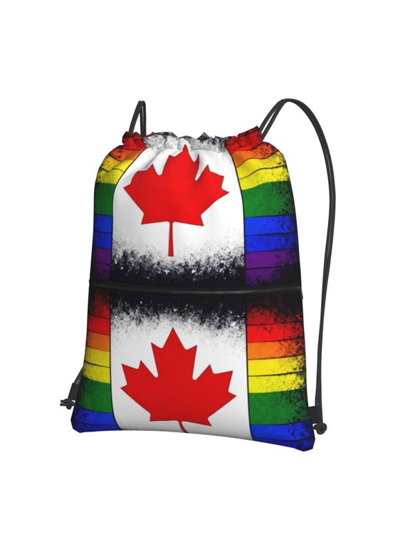 Canada Gay Pride Flag Drawstring Backpack Water Resistant String Bag Sports Sackpack Gym Sack For Men Women