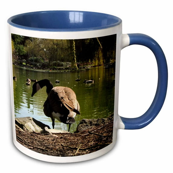 3drose, Canada Goose and Ducks in the River, 15oz Two-tone Blue Mug