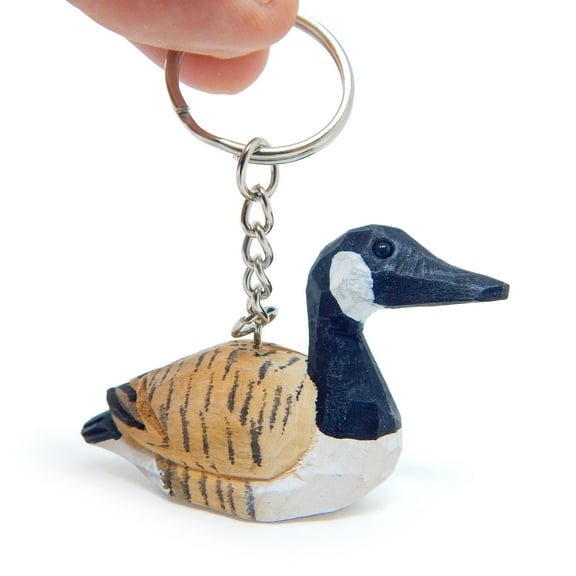 Canada Goose Duck Keychain Ring Hook Clip Charm Miniature Wood Mini Figurine Small Animal