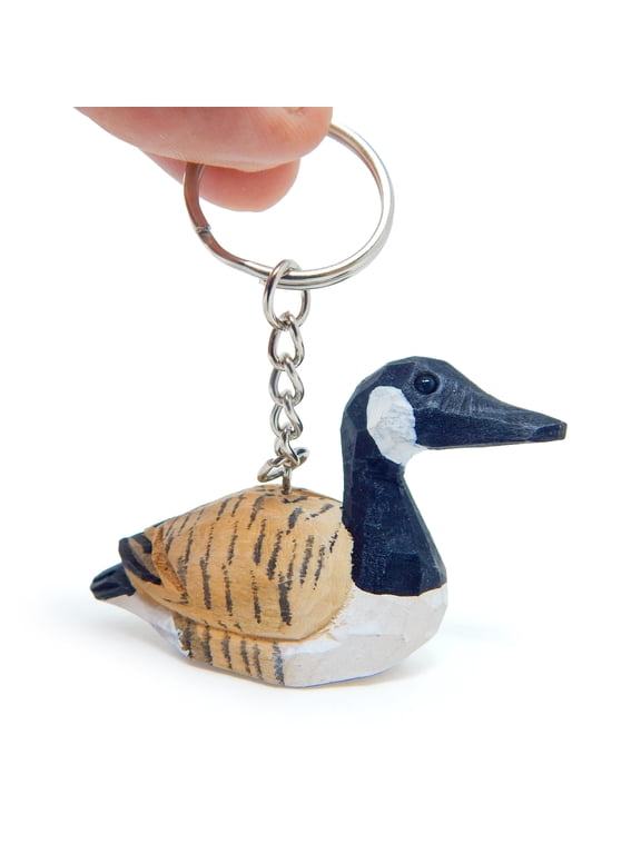 Canada Goose Duck Keychain Ring Hook Clip Charm Miniature Wood Mini Figurine Small Animal