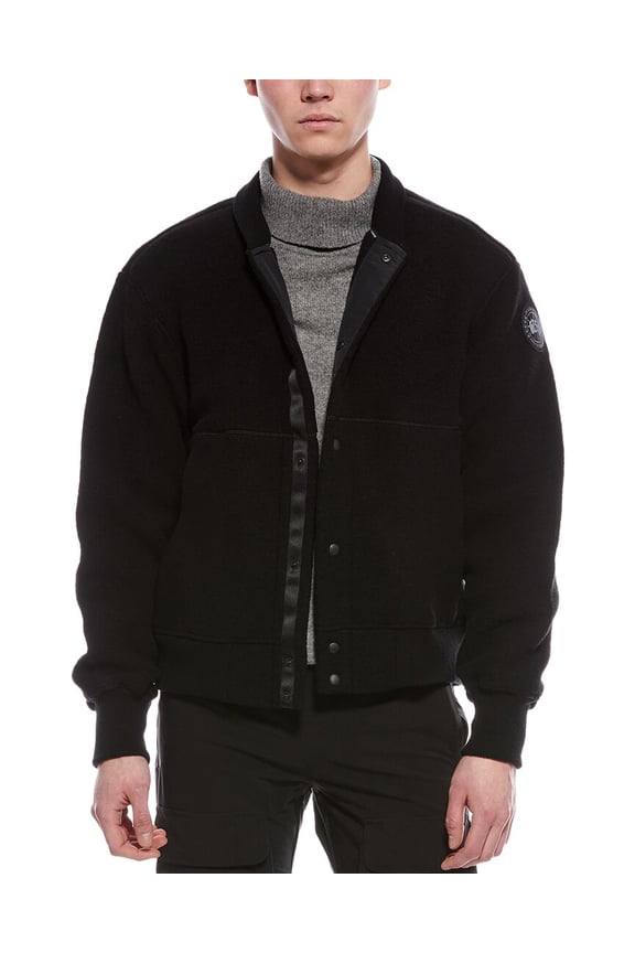 mens Hudson Wool-Blend Fleece Bomber Jacket, XL, Black