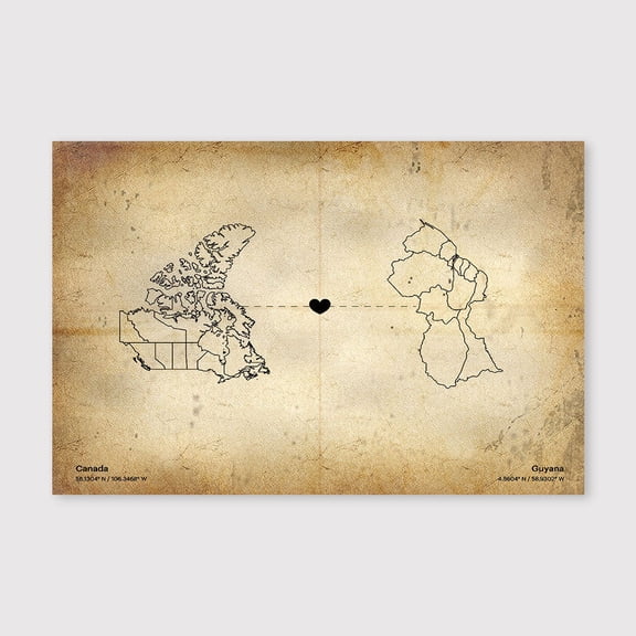 Canada Guyana Map Canvas Wall Art 8x12 inch -Canada Guyana Map Rustic Vintage Canvas Wall Art for Farmhouse Living Room Decoration