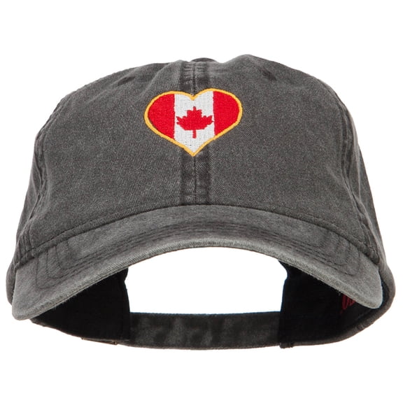 Canada Heart Flag Embroidered Washed Cap - Black OSFM