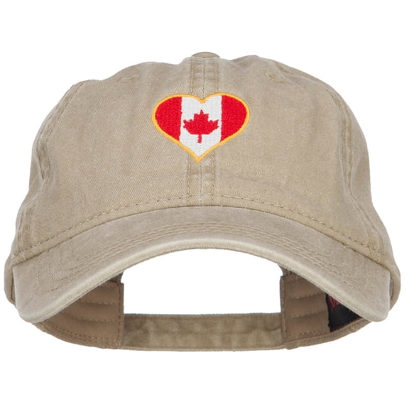 Canada Heart Flag Embroidered Washed Cap - Khaki OSFM