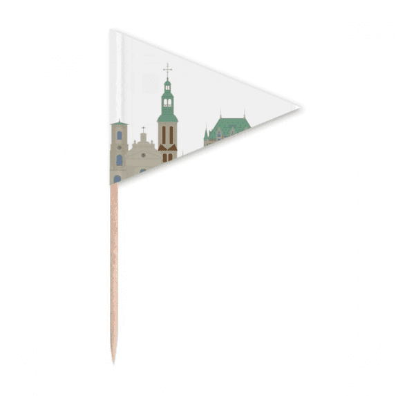 Canada Landmark and City Buildings Cartoon Toothpick Triangle Cupcake Toppers Flag