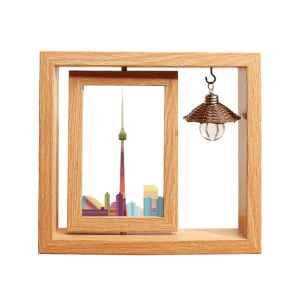 Canada Landmark and City Watercolor Wooden Rotating Picture Photo Frame 4x6
