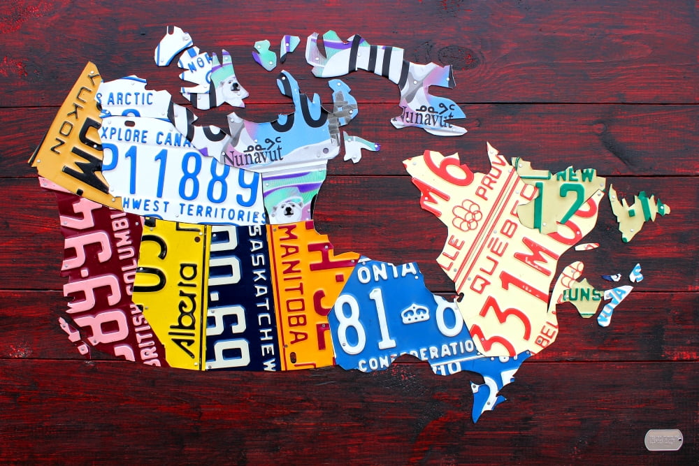 Canada License Plate Map Canvas Art - Design Turnpike (36 x 24)