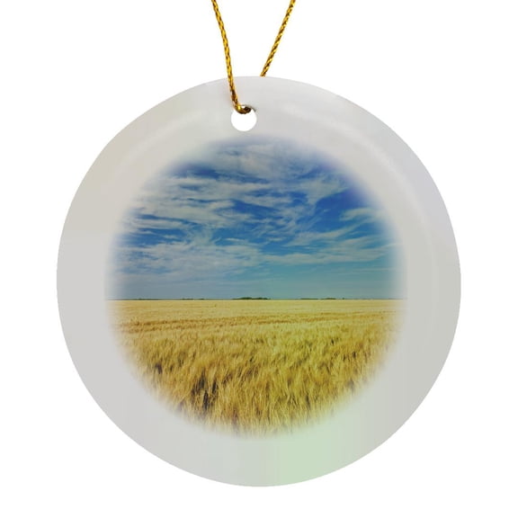 3drose, Canada, Manitoba, Myrtle. Crop Field of Two-row Barley., Circle Porcelain Ornament