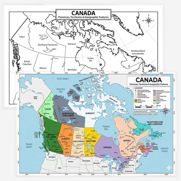 Canada Map 11x17 – Double-Sided Laminated Dry Erase Study Map | Color Geography Front & Blank Outline Back | Reusable Classroom & Homeschool Learning Chart | Made in USA