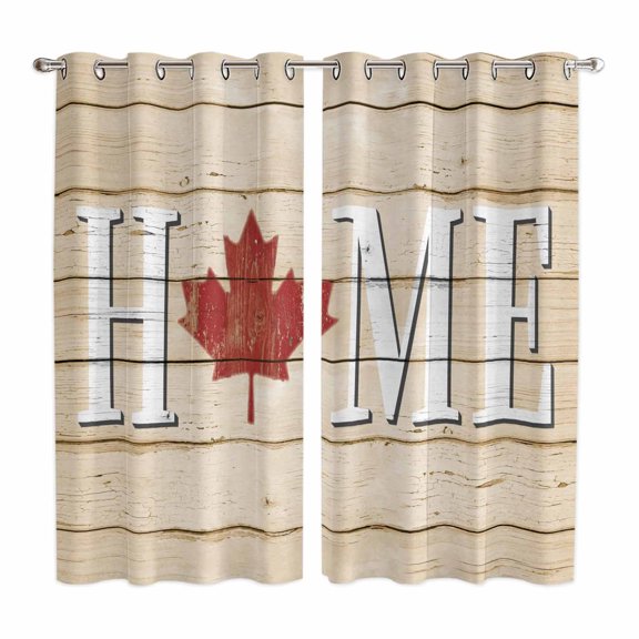 Canada Maple Home Kitchen Curtains Window Panels, Red Leaf Vintage Farmhouse Grey Wooden Insulated Window Treatment Curtain, Grommet Curtains for Bedroom/Living Room/Bathroom, 2 Piece 42"Wx63"L