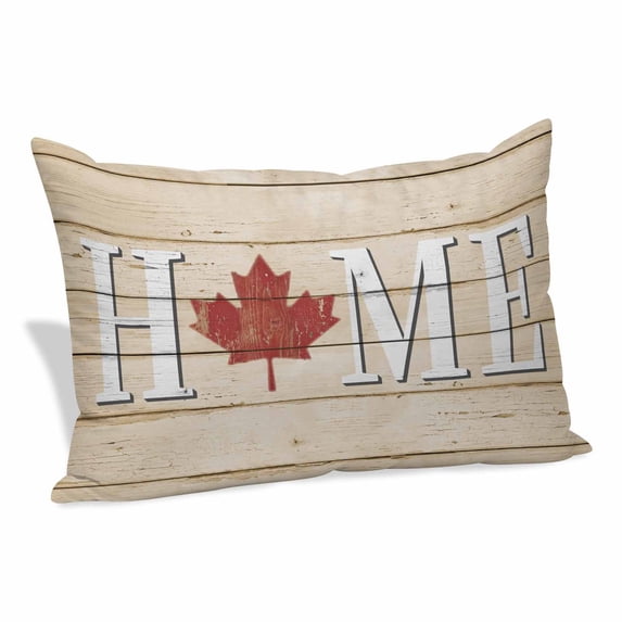 Canada Maple Home Pillow Covers, Linen Long Throw Pillow Case, Red Leaf Vintage Farmhouse Grey Wooden Holiday Pillow Protector Decorative Cushion Cover for Living Room/Bedroom 24" x 36"