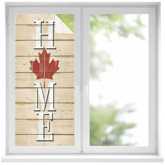 Canada Maple Home Window Privacy Film, Red Leaf Vintage Farmhouse Grey Wooden Static Cling UV Sun Blocking Heat Control Window Tint Day and Night, Non-Adhesive One Way Privacy Cover 17.7''x39.3''