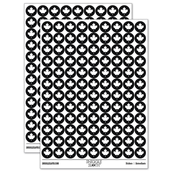 Canada Maple Leaf 200+ Round Stickers - Black - Matte Finish - 0.50" Size