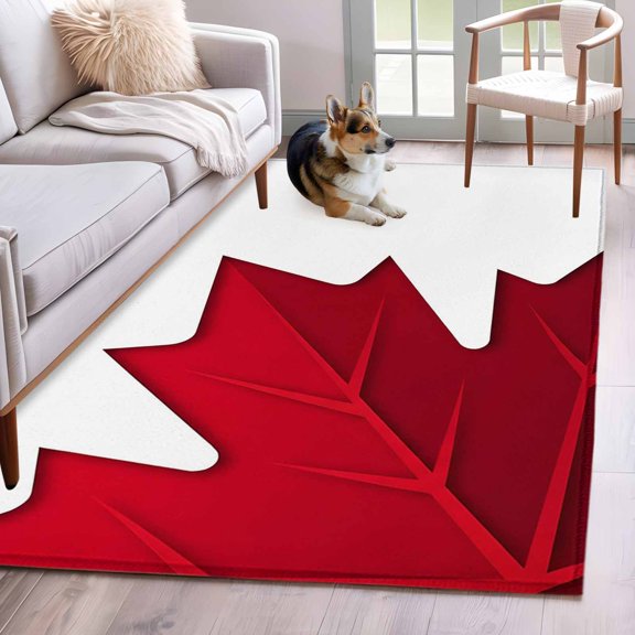 Canada Maple Leaf Area Rugs 4x6 ft Canada Day July 1st Washable Rug Non Slip Indoor Carpet Absorbent Floor Mat for Living Room Bedroom Dining Room