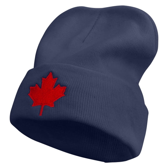 Canada Maple Leaf Embroidered Big Size Superior Cotton Long Knitting Beanie - Navy XL-3XL