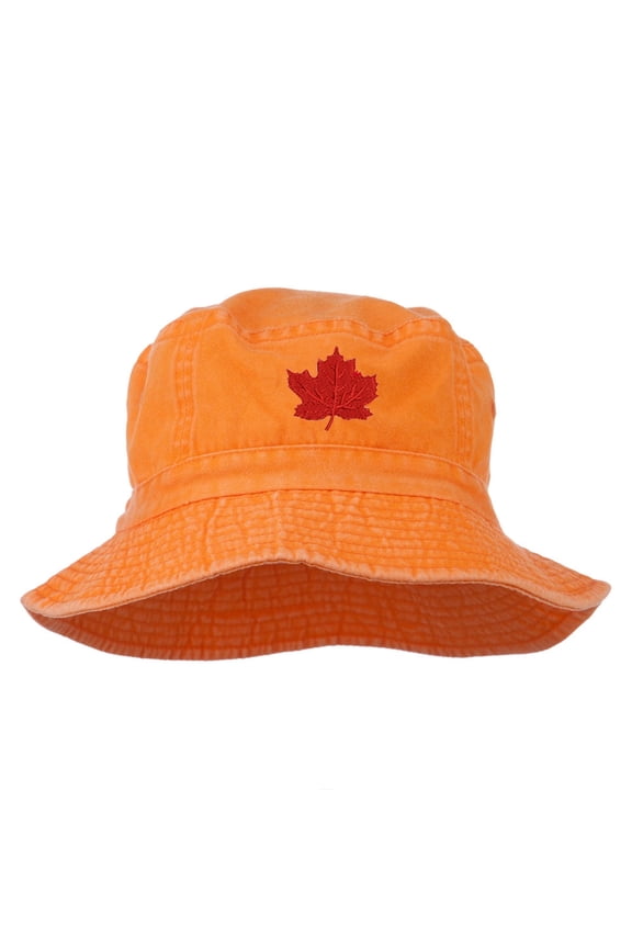 Canada Maple Leaf Embroidered Bucket Hat - Orange OSFM