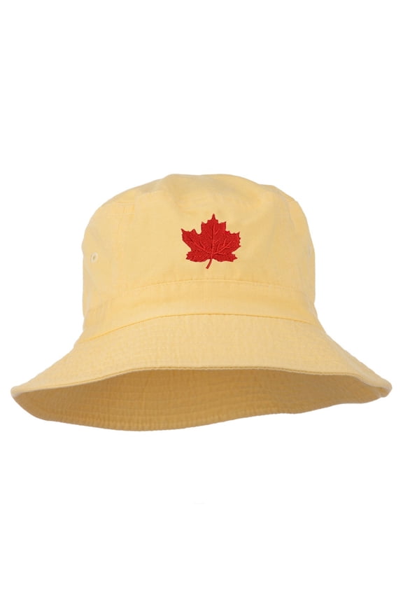 Canada Maple Leaf Embroidered Bucket Hat - Yellow OSFM
