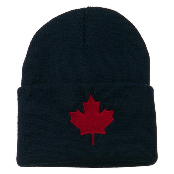 Canada Maple Leaf Embroidered Long Beanie - Navy OSFM