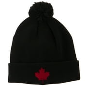 Canada Maple Leaf Embroidered Pom Beanie - Black OSFM