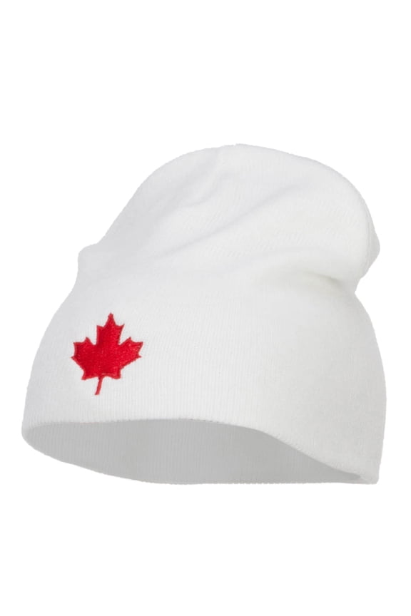 Canada Maple Leaf Embroidered Short Beanie - White OSFM