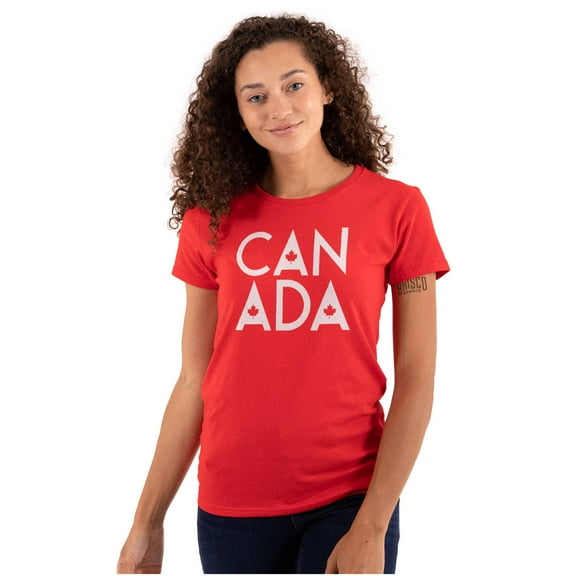 Canada Maple Leaf Flag Patriotic Womens Slim Fit Graphic Tee Brisco Brands S